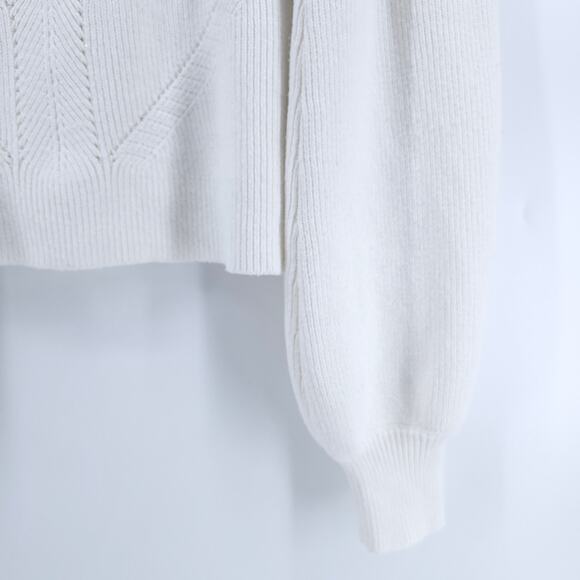 French Connection White Polymide Crop LaceKnit MockNeck Sweater Balloon Sleeve M - Picture 5 of 11